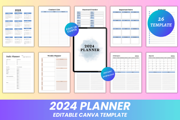 Download Editable 2024 Planner Canva KDP Interior - 2024 planner Collection