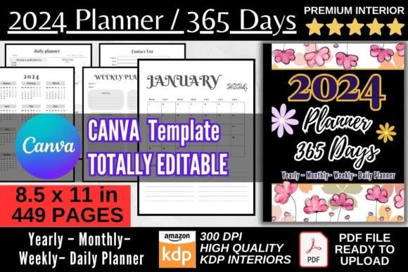 Download 2024 Planner 365 Days / Canva KDP - 2024 planner Collection